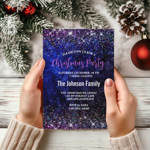 Chic blue purple faux glitter Christmas  Invitation
