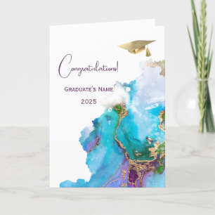 Chic Blue Purple Gold Abstract Graduation Card