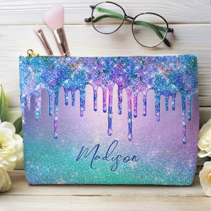 Chic blue purple ombre glitter drips accessory pouch