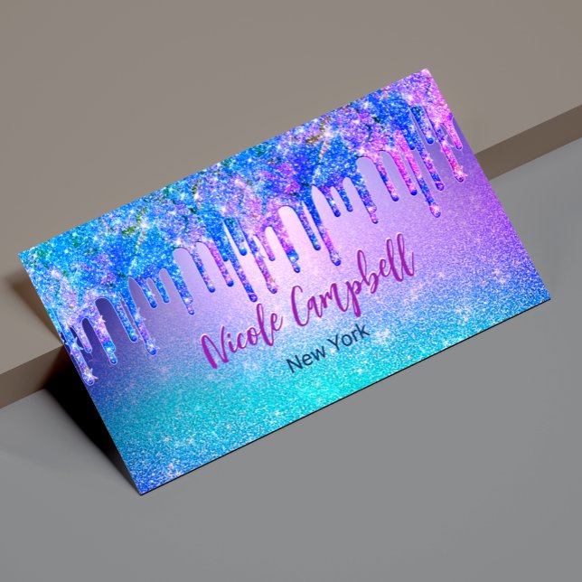 Chic blue purple ombre glitter drips 	Magnetic business card (Creator Uploaded)