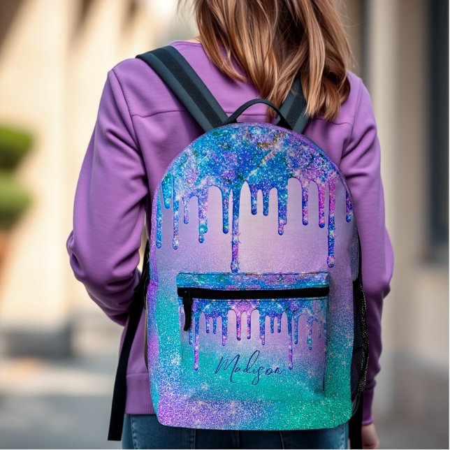 Chic blue purple ombre glitter drips printed backpack (Creator Uploaded)