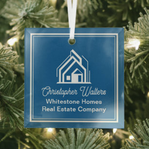 Chic Blue Real Estate Company Custom Realtor Glass Tree Decoration