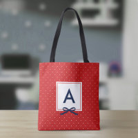 Chic Blue Ribbon Red Polka Dot Pattern Monogram