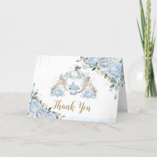 Chic Blue Roses Princess Carriage Bridal Shower Thank You Card