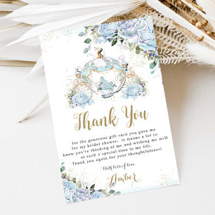 Chic Blue Roses Princess Carriage Bridal Shower Thank You Card