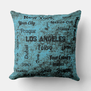 chic blue rustic mega cities of the world cushion