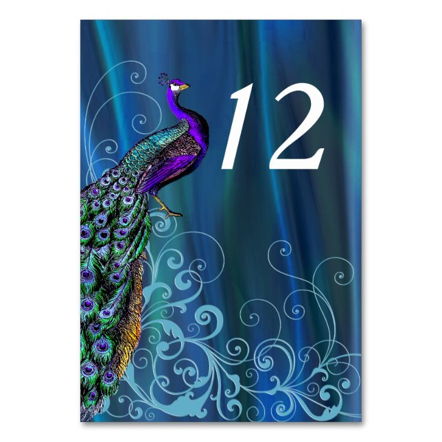 Chic Blue Satin Look Wedding Table Number Card (Front)