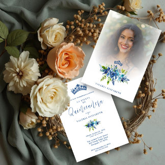 Chic Blue Shades Flowers & Foliage Princess Tiara  Invitation
