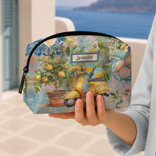 Chic Blue Sicilian Floral Citrus Tiles Collage Dopp Kit
