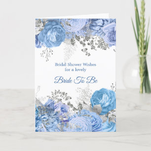 Chic Blue Silver Floral  Bridal Shower Card