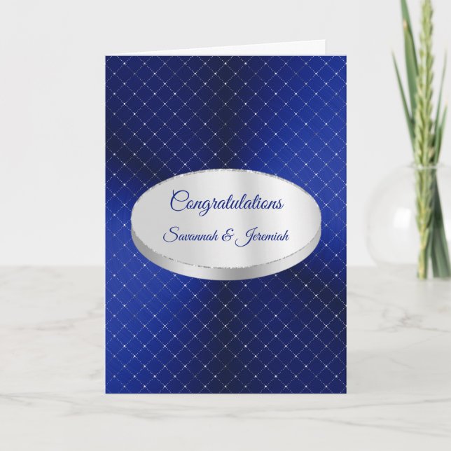 Chic Blue Silver Squares Customise Congratulations Card (Front)