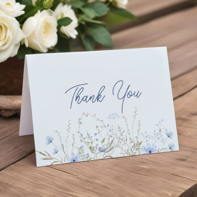 Chic Blue Sky Wildflowers Boy Baby Shower Thank You Card (Creator Uploaded)
