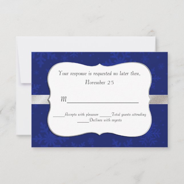 Chic Blue Snowflakes Wedding RSVP Card (Front)