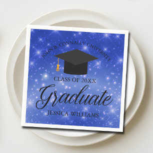 Chic Blue Sparkle Graduate Custom Graduation Party Napkin
