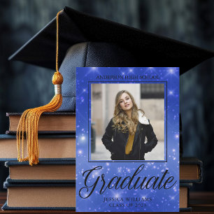 Chic Blue Sparkle Graduate Photo Graduation Announcement