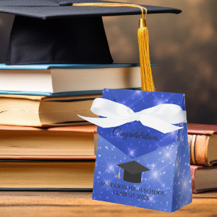 Chic Blue Sparkle Graduation Custom 2026 Party Favour Box