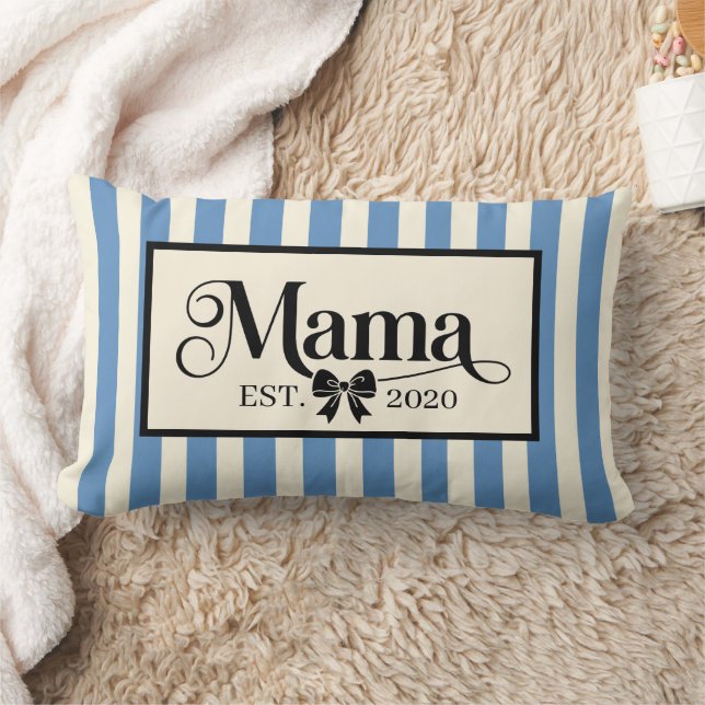Chic Blue Striped Custom Mama Keepsake Lumbar Cushion (Blanket)