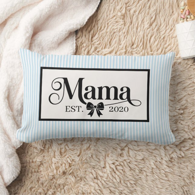 Chic Blue Striped Minimalist Mama Custom Lumbar Cushion (Blanket)