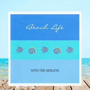 Chic Blue Stripes Fish Shell Family Beach House Napkin