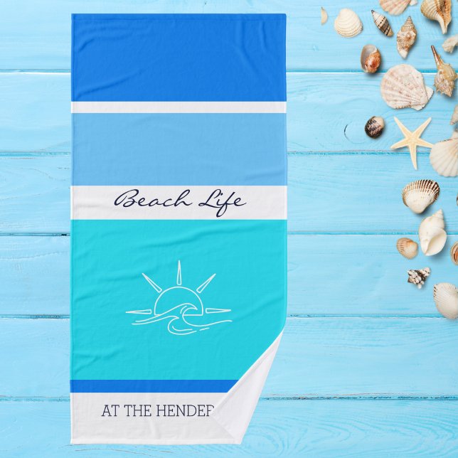 Chic Blue Stripes Ocean Beach House Bath Towel Set (Creator Uploaded)