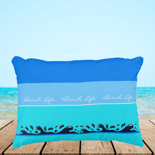 Chic Blue Stripes Ocean Waves Beach Life Decorative Cushion