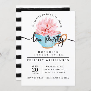 Chic Blue Teacup Tea Party Baby Shower Invitation