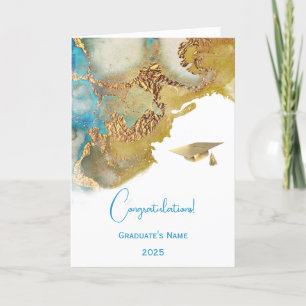 Chic Blue Teal Gold Abstract Graduation Card