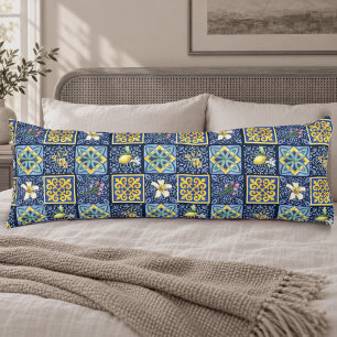 Chic Blue Teal Mediterranean Sicilian Citrus Body Cushion