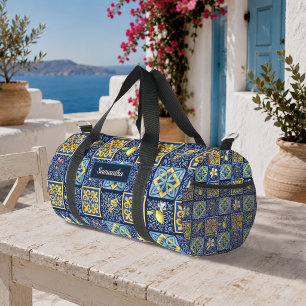 Chic Blue Teal Mediterranean Sicilian Citrus Duffle Bag