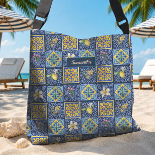 Chic Blue teal Sicilian citrus Mediterranean Crossbody Bag