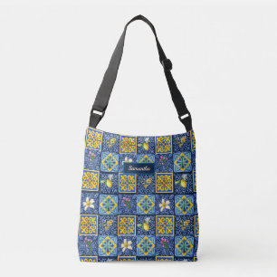 Chic Blue teal Sicilian citrus Mediterranean Crossbody Bag