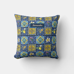 Chic Blue teal Sicilian citrus Mediterranean Cushion