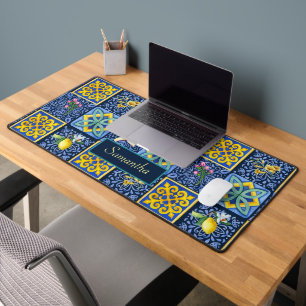 Chic Blue teal Sicilian citrus Mediterranean Desk Mat