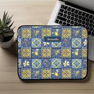 Chic Blue teal Sicilian citrus Mediterranean Laptop Sleeve