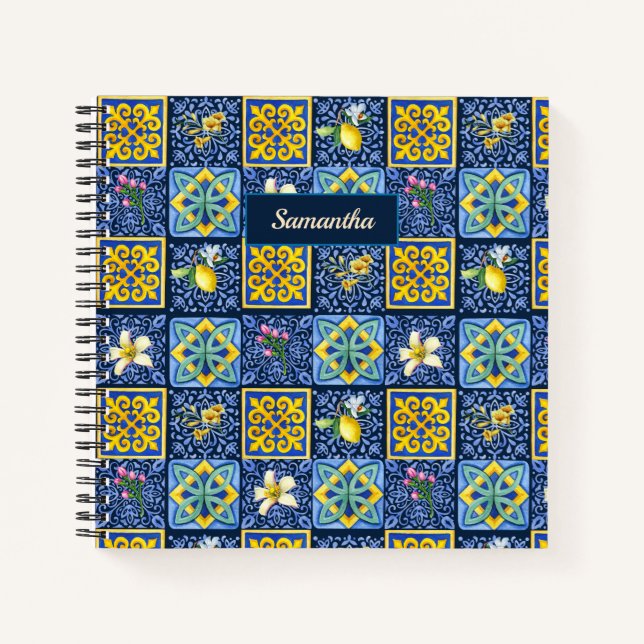 Chic Blue teal Sicilian citrus Mediterranean Notebook (Front)