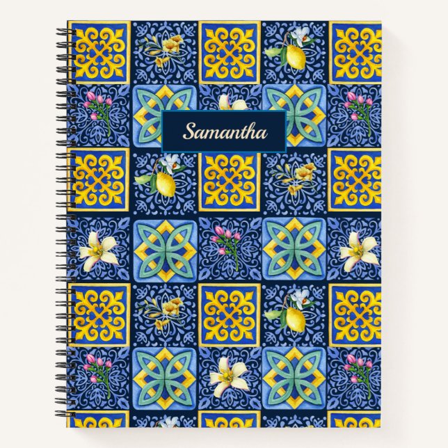 Chic Blue teal Sicilian citrus Mediterranean Notebook (Front)