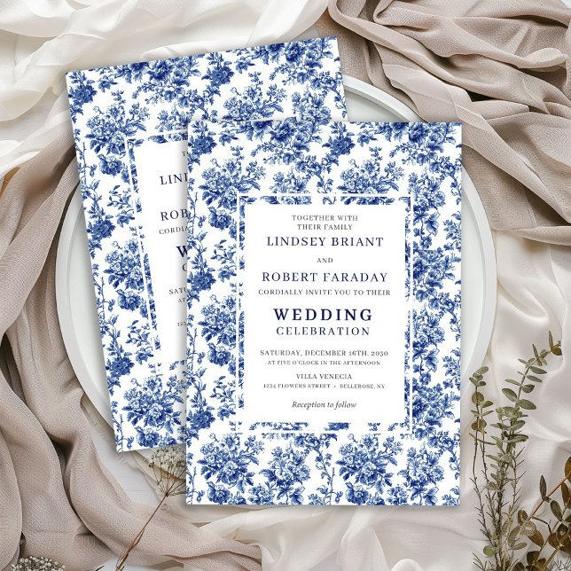 Chic Blue Toile de Jouy Elegant Wedding Invitation (Chic Blue Toile de Jouy Elegant Wedding Invitation)