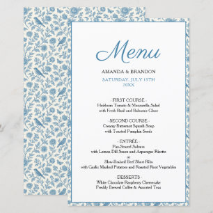 Chic Blue Toile de Jouy Floral Border Wedding