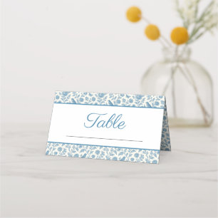 Chic Blue Toile de Jouy Floral Border Wedding Place Card