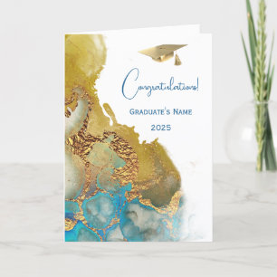Chic Blue Turquoise Gold Abstract Graduation Card