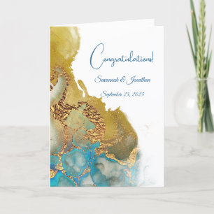 Chic Blue Turquoise Gold Abstract Wedding Card