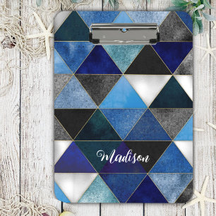 Chic blue turquoise grey geometric  clipboard