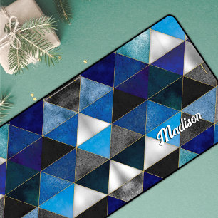 Chic blue turquoise grey geometric desk mat