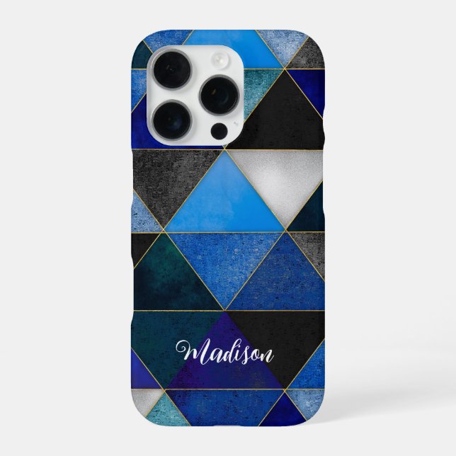 Chic blue turquoise grey geometric iPhone case (Back)