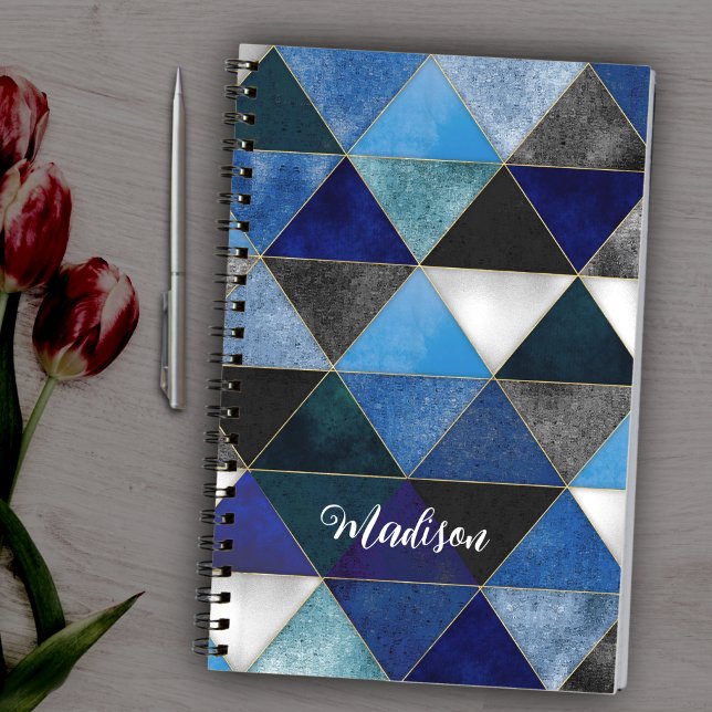 Chic blue turquoise grey geometric notebook (Creator Uploaded)