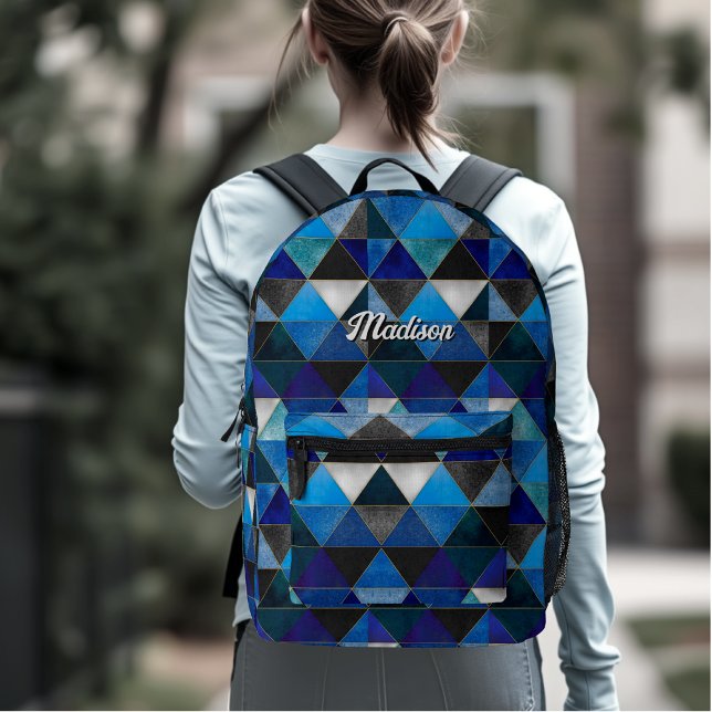Chic blue turquoise grey geometric printed backpack (Creator Uploaded)
