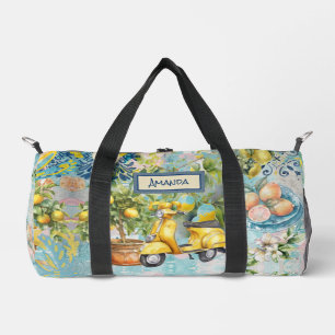 Chic blue turquoise sicilian citrus collage floral duffle bag