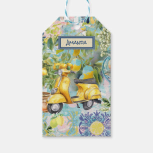 Chic blue turquoise sicilian citrus collage floral gift tags