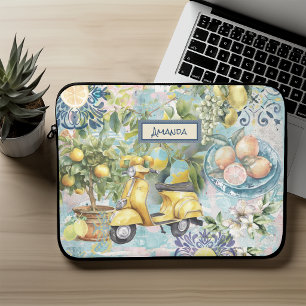 Chic blue turquoise sicilian citrus collage floral laptop sleeve