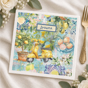 Chic Blue Turquoise Sicilian Citrus Floral Napkin